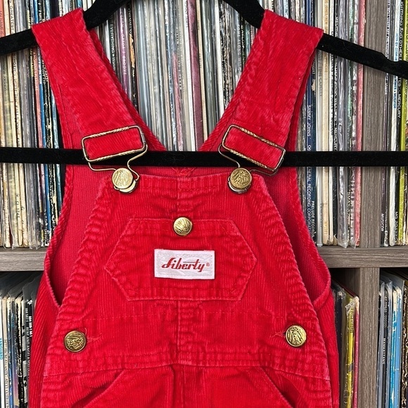 Vintage Toddler Liberty Overalls Red Corduroy w/ Brass Tone Hardware 12 Months - Picture 2 of 6